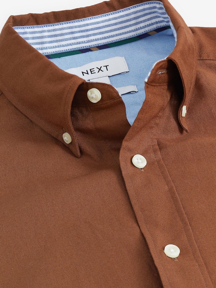 Rust Brown Slim Fit Long Sleeve Oxford Shirt - Image 7 of 8
