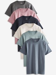 Grey/Black/Blue/Light Blue/White/Pink T-Shirts 6 Pack - Image 1 of 9