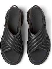 Camper Spiro Women's Black Leather Low Wedge Sandals - Image 4 of 5