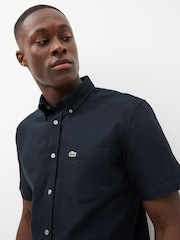 Темно-синий - Lacoste Short Sleeve Oxford 100% Cotton Shirt - Изображение 3 из 4