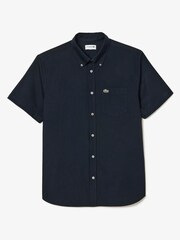 Темно-синий - Lacoste Short Sleeve Oxford 100% Cotton Shirt - Изображение 4 из 4
