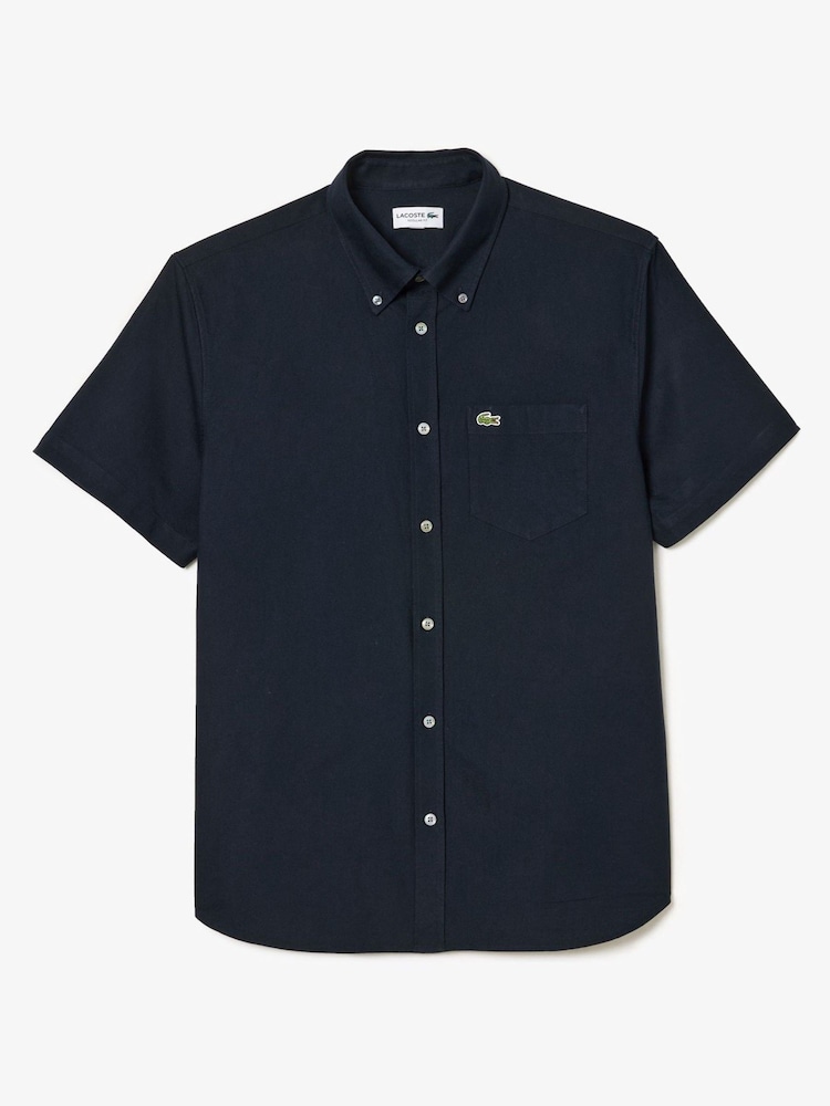 Темно-синий - Lacoste Short Sleeve Oxford 100% Cotton Shirt - Изображение 4 из 4