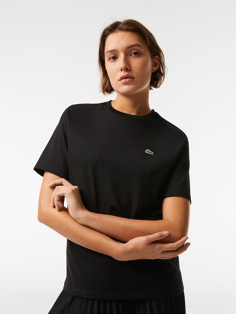 Lacoste Womens Premium Cotton Black T-Shirt - Image 1 of 8
