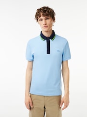 أزرق فاتح - قميص بولو كحلي بحافة متباينة من تشكيلة Paris من Lacoste - صورة 1 من 4