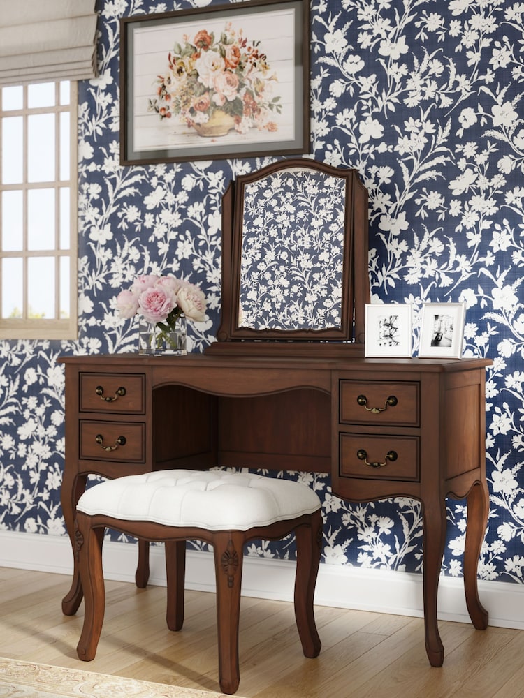 Laura Ashley Walnut Montpellier Dressing Table & Stool Set - Image 1 of 4