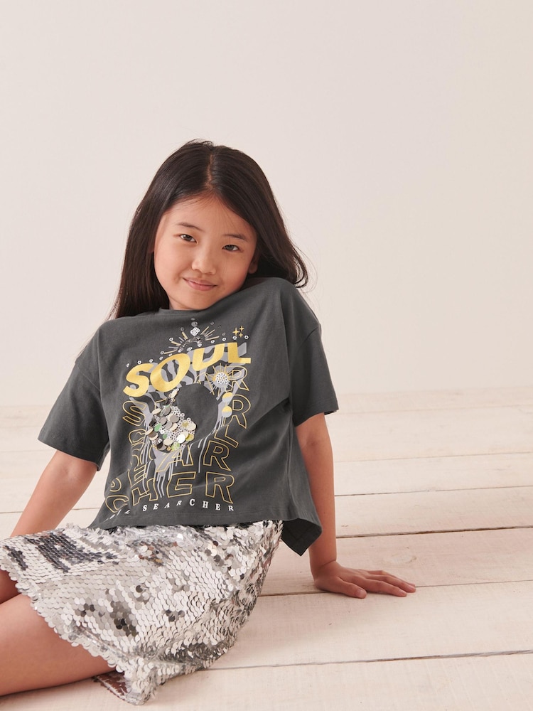 Charcoal Grey Sequin Soul T-Shirt (3-16yrs) - Image 1 of 7
