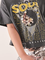 Charcoal Grey Sequin Soul T-Shirt (3-16yrs) - Image 4 of 7