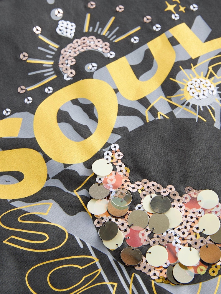 Charcoal Grey Sequin Soul T-Shirt (3-16yrs) - Image 7 of 7