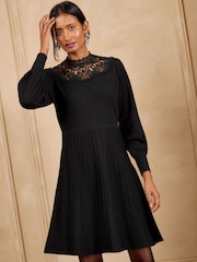 Love & Roses Black Lace Neck Detail Knitted Mini Dress - Image 1 of 4