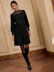 Love & Roses Black Lace Neck Detail Knitted Mini Dress - Image 3 of 4