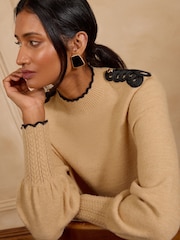 Love & Roses Camel Trim Detail High Neck Cosy Knitted Jumper - Image 1 of 5