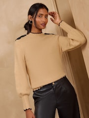 Love & Roses Camel Trim Detail High Neck Cosy Knitted Jumper - Image 2 of 5