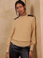 Love & Roses Camel Trim Detail High Neck Cosy Knitted Jumper - Image 4 of 5