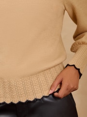 Love & Roses Camel Trim Detail High Neck Cosy Knitted Jumper - Image 5 of 5