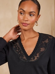 Love & Roses Black Lace Detail V-Neck Knitted Jumper - Image 2 of 6