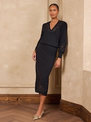 Love & Roses Black Lace Detail V-Neck Knitted Jumper - Image 3 of 6