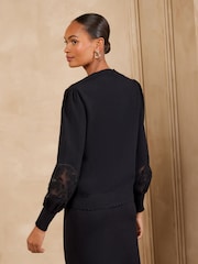 Love & Roses Black Lace Detail V-Neck Knitted Jumper - Image 5 of 6