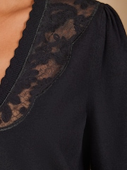 Love & Roses Black Lace Detail V-Neck Knitted Jumper - Image 6 of 6