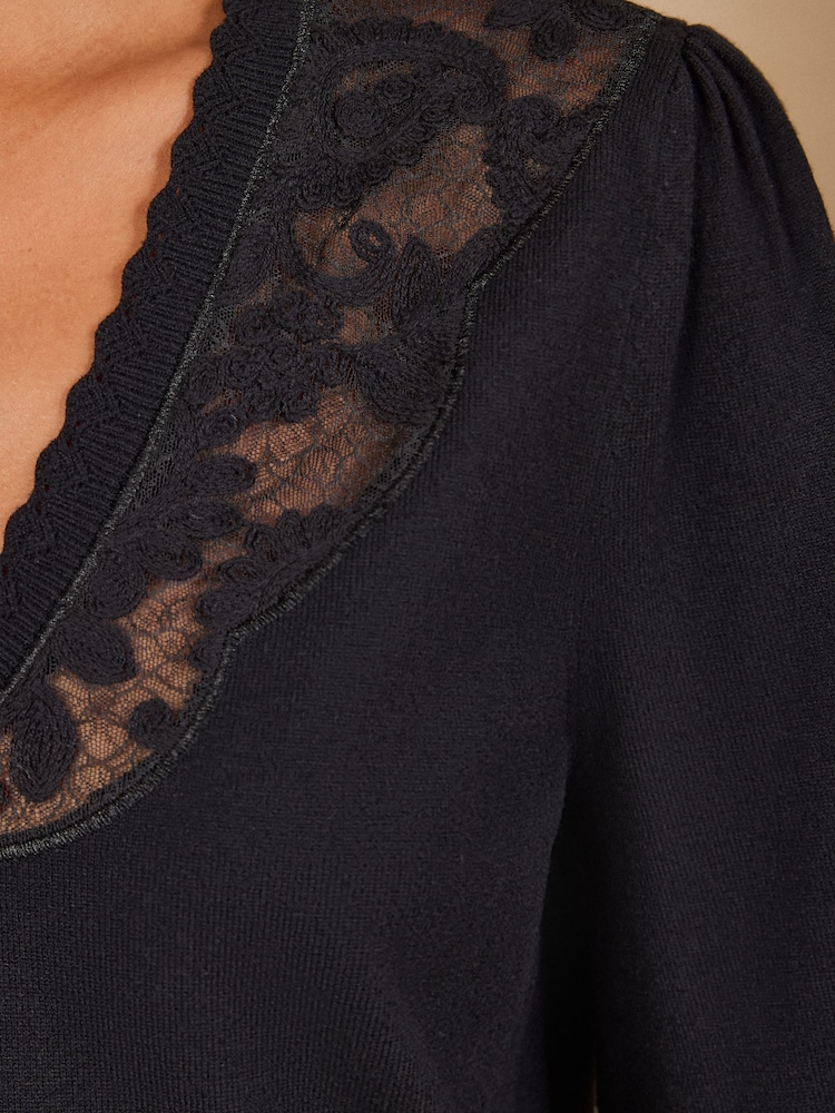 Love & Roses Black Lace Detail V-Neck Knitted Jumper - Image 6 of 6 Love & Roses Black Lace Detail V-Neck Knitted Jumper - Image 6 of 6