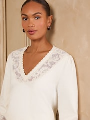 Love & Roses Ivory Lace Detail V-Neck Knitted Jumper - Image 2 of 6