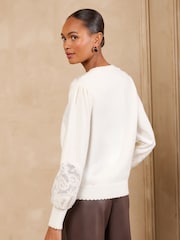 Love & Roses Ivory Lace Detail V-Neck Knitted Jumper - Image 5 of 6