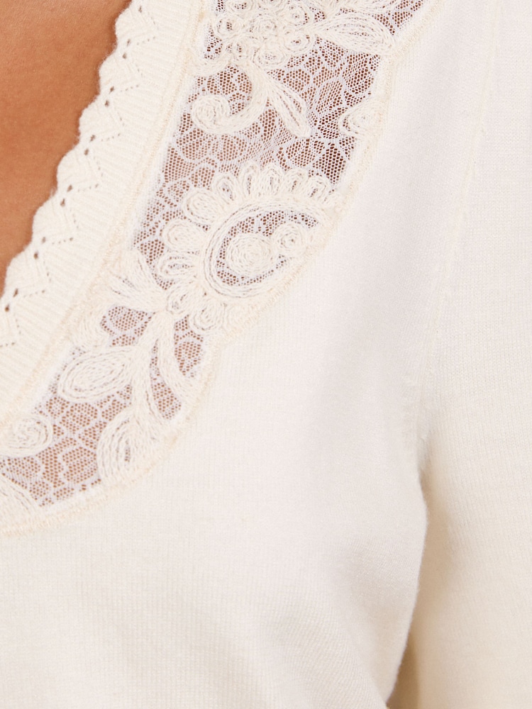 Love & Roses Ivory Lace Detail V-Neck Knitted Jumper - Image 6 of 6 Love & Roses Ivory Lace Detail V-Neck Knitted Jumper - Image 6 of 6