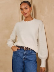 Love & Roses Ivory Lace Back Scalloped Crew Neck Knitted Jumper - Image 2 of 6