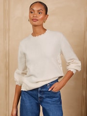 Love & Roses Ivory Lace Back Scalloped Crew Neck Knitted Jumper - Image 5 of 6