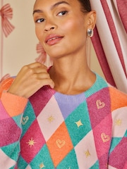 Love & Roses X Kate Fox Multicoloured Diamond Detail Crew Neck Cosy Knitted Jumper - Image 2 of 5