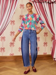 Love & Roses X Kate Fox Multicoloured Diamond Detail Crew Neck Cosy Knitted Jumper - Image 3 of 5