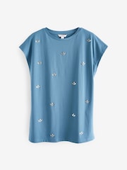 Blue Short Sleeve Gem Diamanté T-Shirt - Image 5 of 6