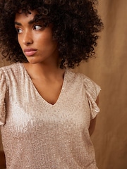 Mint Velvet Gold Sequin Ruffle T-Shirt - Image 4 of 6