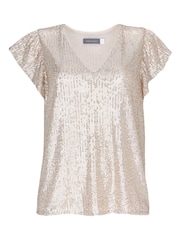 Mint Velvet Gold Sequin Ruffle T-Shirt - Image 5 of 6