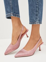Pink Forever Comfort® Jewel Studded Kitten Heel Slingbacks - Image 1 of 6