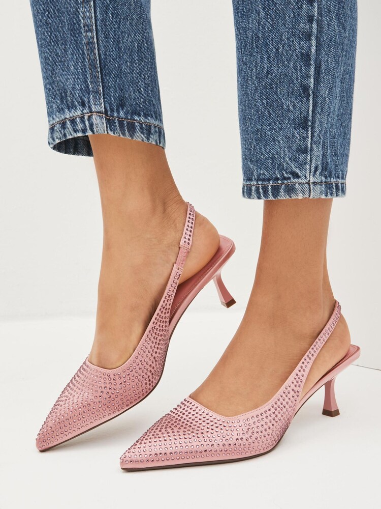 Pink Forever Comfort® Jewel Studded Kitten Heel Slingbacks - Image 1 of 6 Pink Forever Comfort® Jewel Studded Kitten Heel Slingbacks - Image 1 of 6