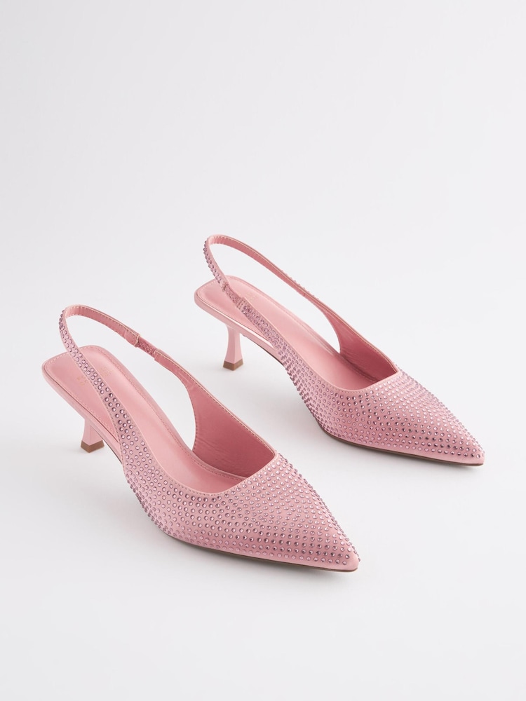 Pink Forever Comfort® Jewel Studded Kitten Heel Slingbacks - Image 2 of 6 Pink Forever Comfort® Jewel Studded Kitten Heel Slingbacks - Image 2 of 6