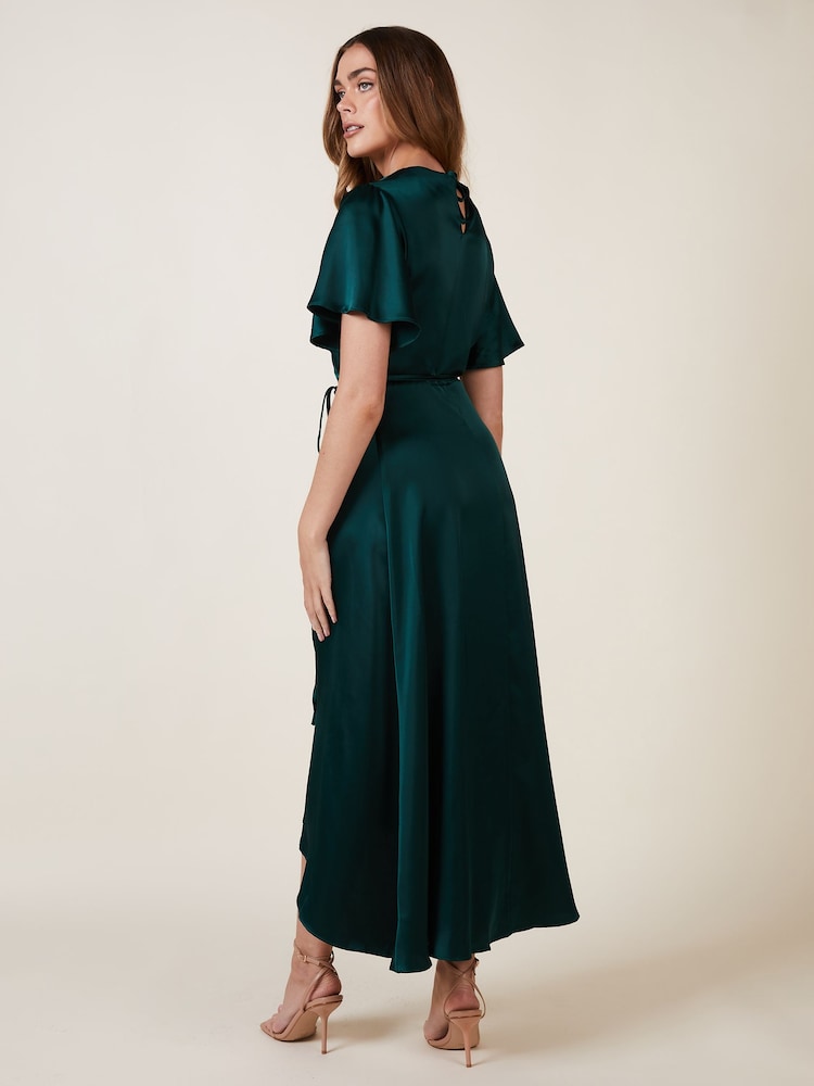 waterfall bridesmaid dress Florence Waterfall Bridesmaids Dress in Forest Green Satin