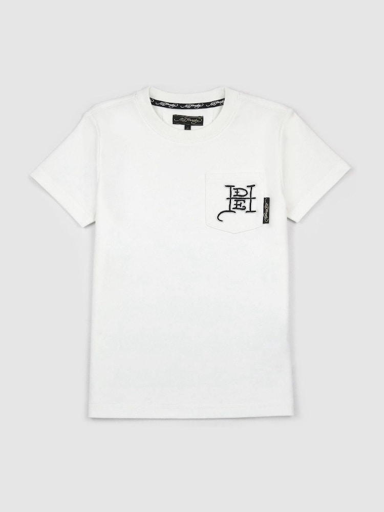 Ed Hardy White Embroidered Pocket T-Shirt - Image 1 of 4