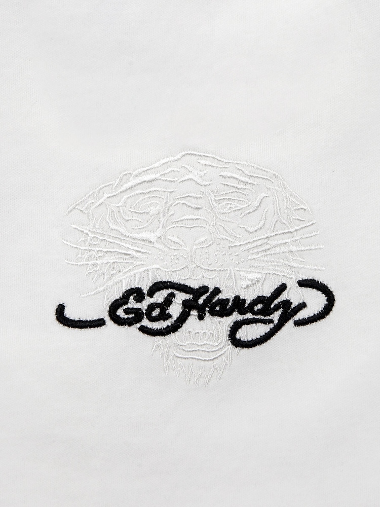 Ed Hardy White Embroidered Pocket T-Shirt - Image 4 of 4
