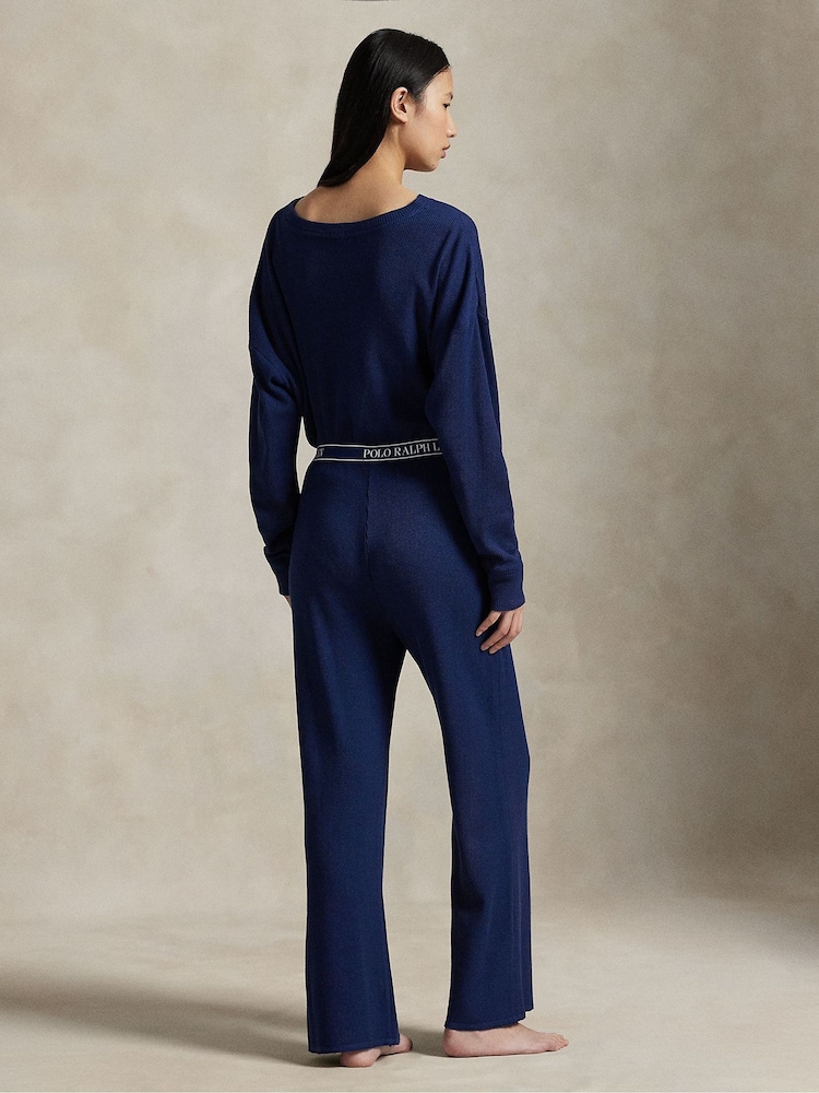 Polo Ralph Lauren Blue Club Waffle Crew Neck Top & Pant Set - Image 2 of 5