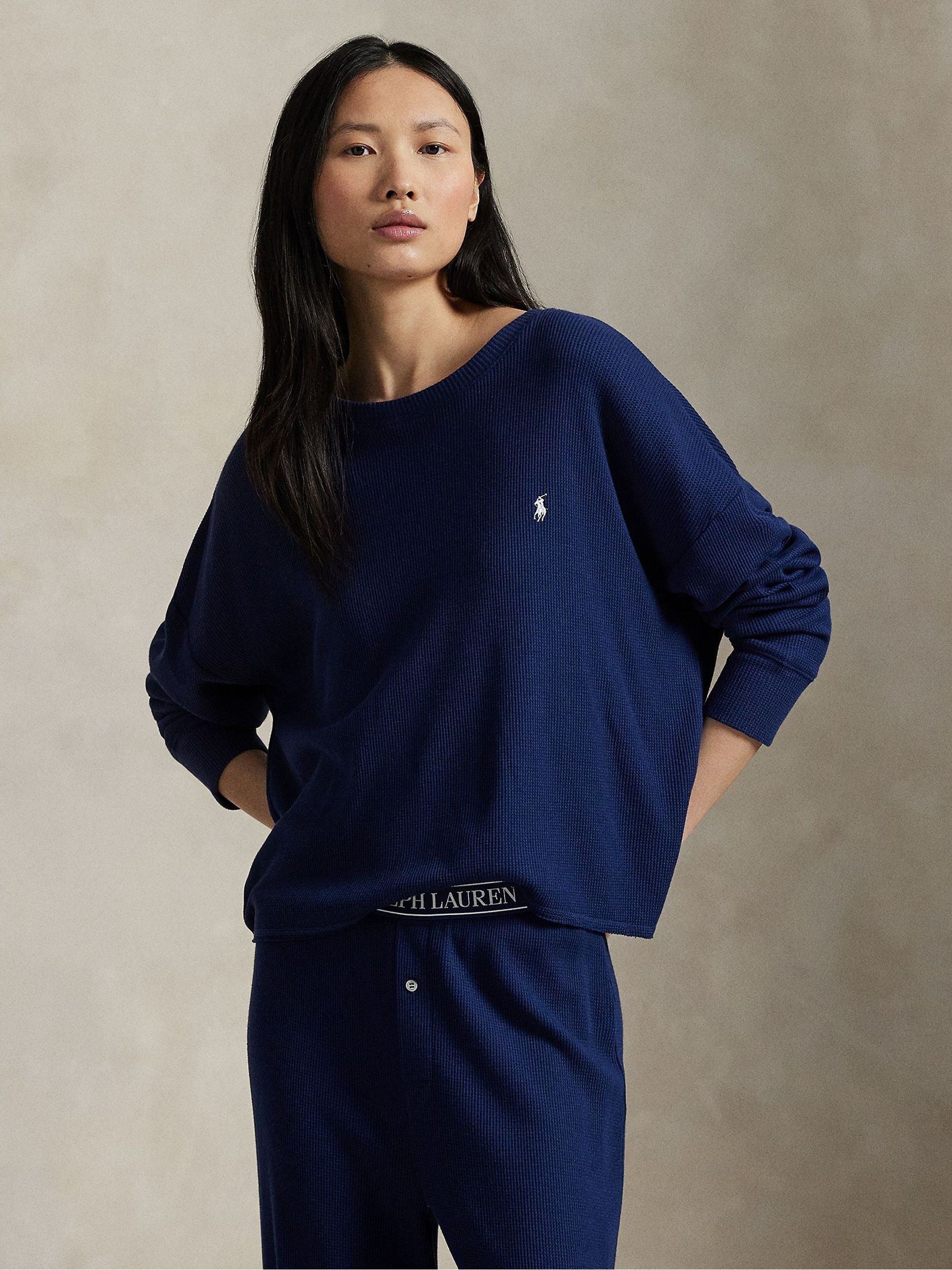 Buy Polo Ralph Lauren Blue Club Waffle Crew Neck Top & Pant Set