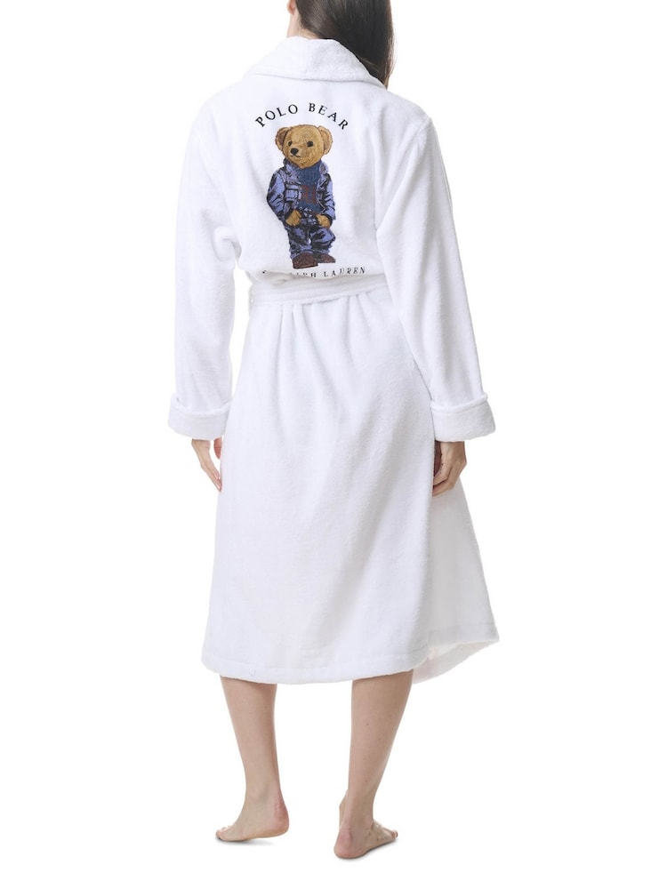 Polo Ralph Lauren White Towelling Printed Back Bear Robe - Image 4 of 4