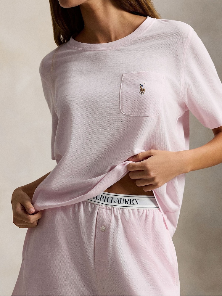 Polo Ralph Lauren Pink Knit Oxford Short Sleeve Tee & Boxer Set - Image 4 of 4