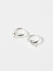 Oliver Bonas Silver Tone Angel Geometric Charm Drop Huggie Earrings - Image 1 of 3
