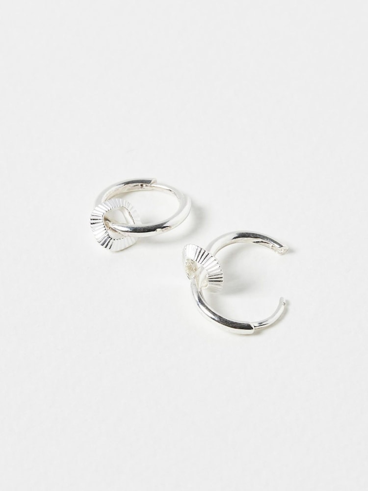 Oliver Bonas Silver Tone Angel Geometric Charm Drop Huggie Earrings - Image 2 of 3 Oliver Bonas Silver Tone Angel Geometric Charm Drop Huggie Earrings - Image 2 of 3
