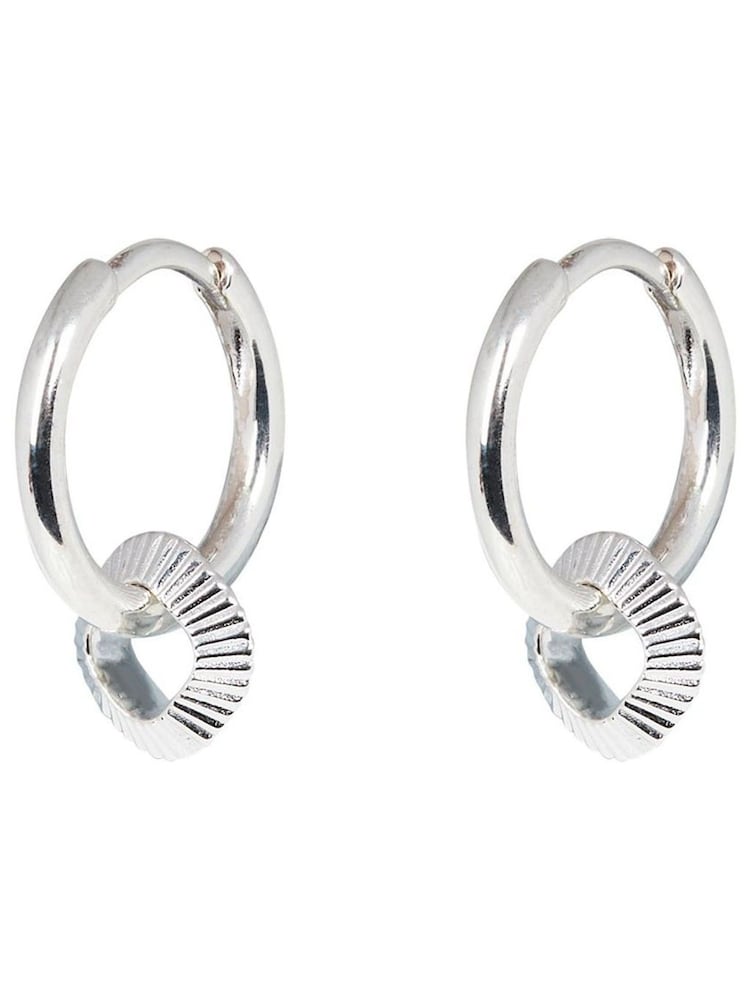 Oliver Bonas Silver Tone Angel Geometric Charm Drop Huggie Earrings - Image 3 of 3