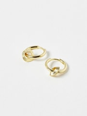 Oliver Bonas Gold Plated Aria Geometric Charm Drop Hoop Earrings - Image 1 of 4