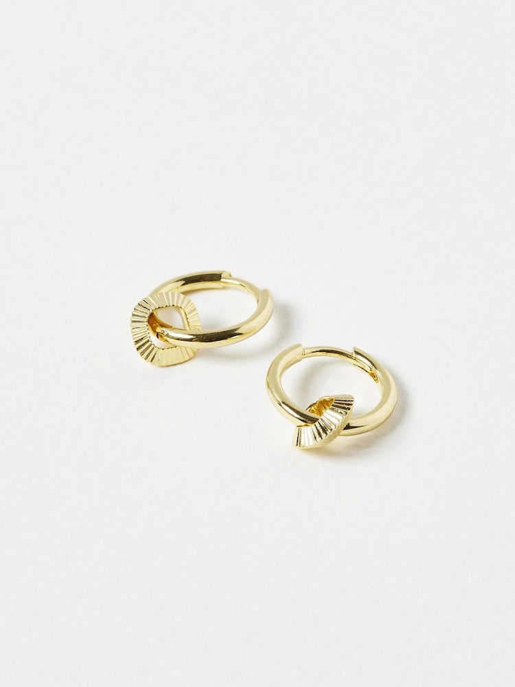 Oliver Bonas Gold Plated Aria Geometric Charm Drop Hoop Earrings - Image 1 of 4