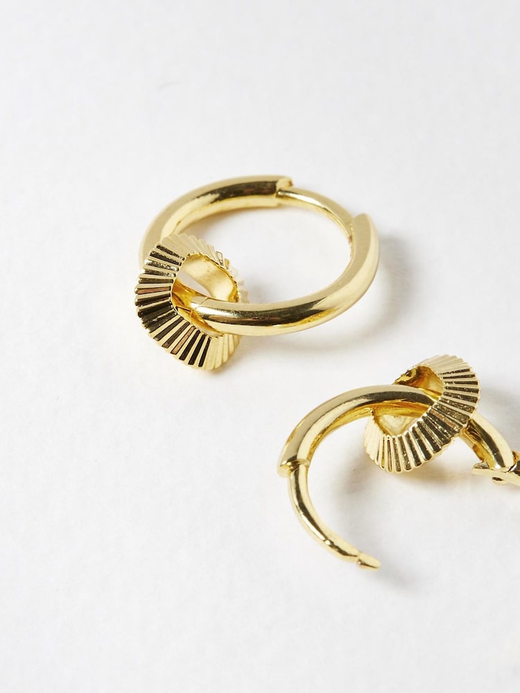 Oliver Bonas Gold Plated Aria Geometric Charm Drop Hoop Earrings - Image 2 of 4