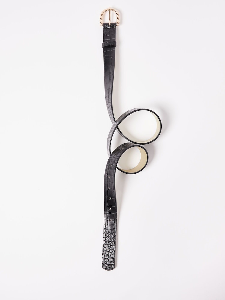 Oliver Bonas Black Faux Croc Twist Buckle Leather Waist Belt - Image 2 of 5